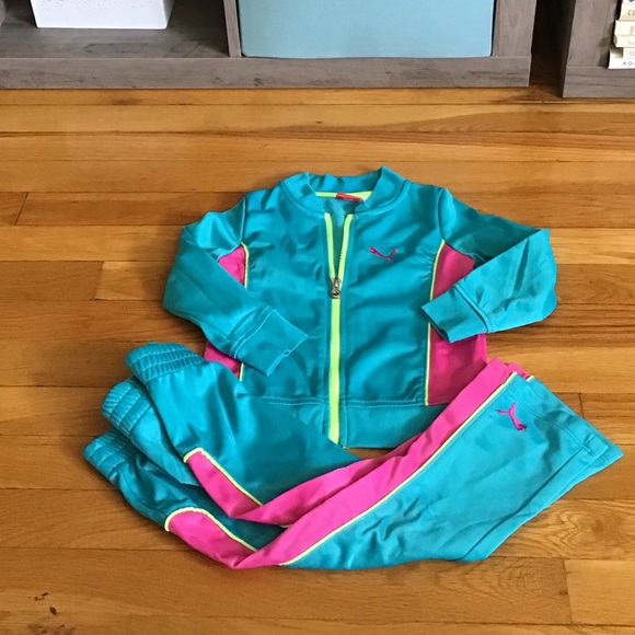 Puma Girls Pink//turquoise Zip Front 2 Pc Set Track Suit ~3T~ NWT